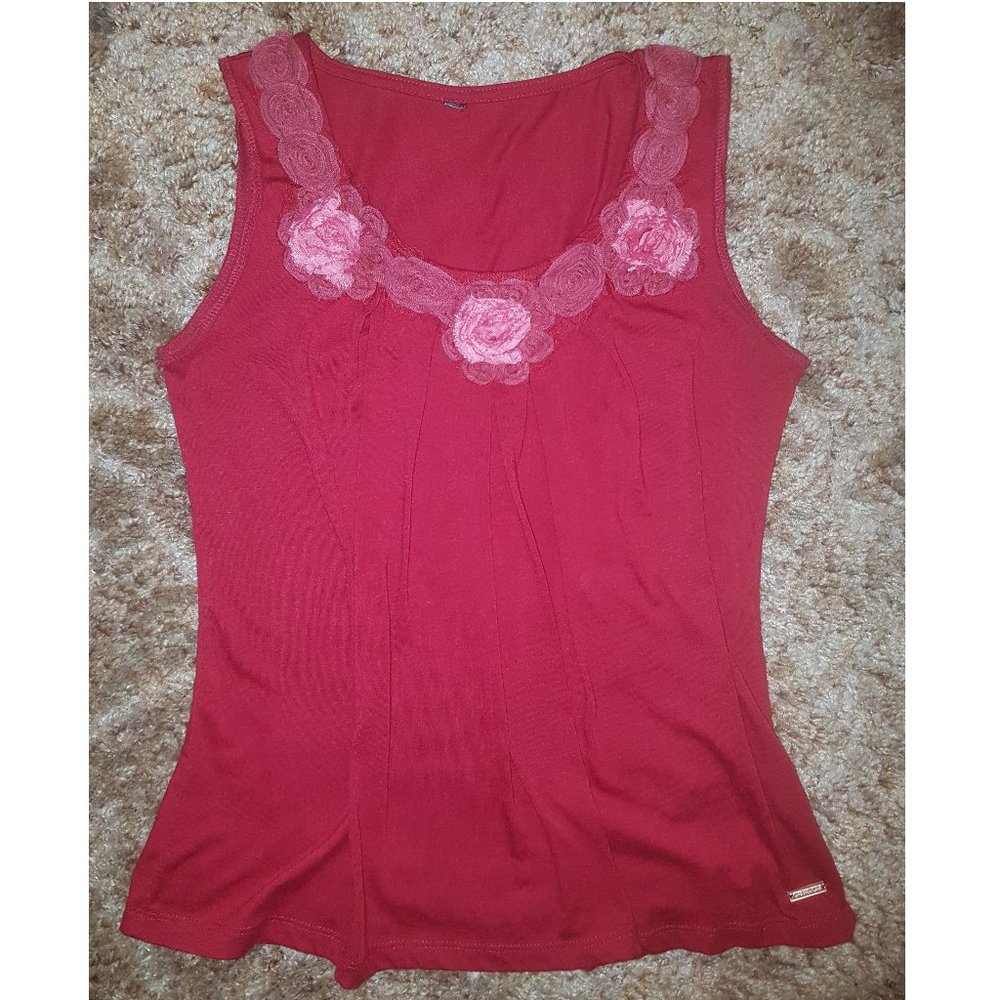 4/$20 | Off-Shore Red Tank Top Blouse with Rose Flowers